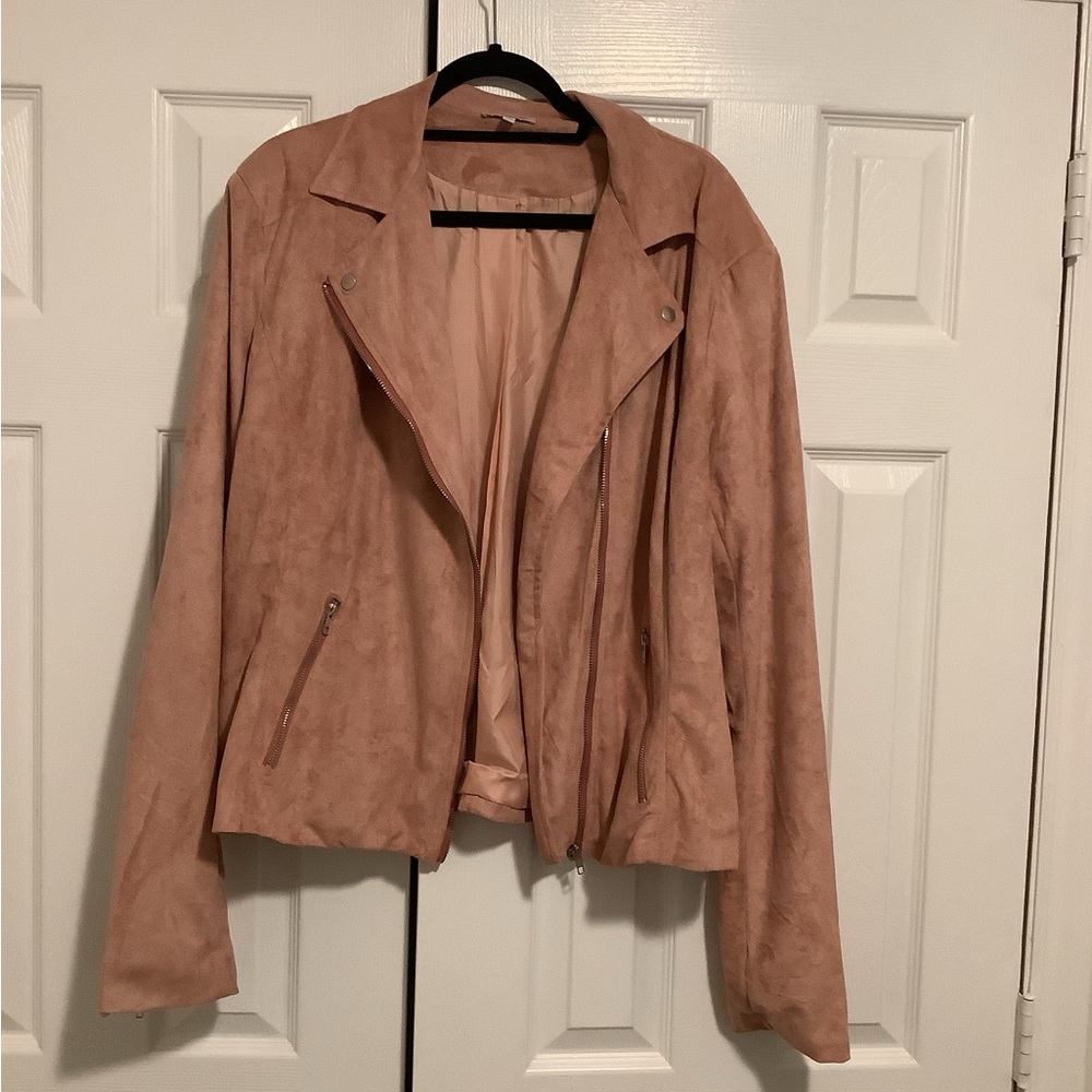 Pink Leather Jacket with Blazer-Style Lapel